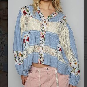 POL Blue Floral Button Down Shirt